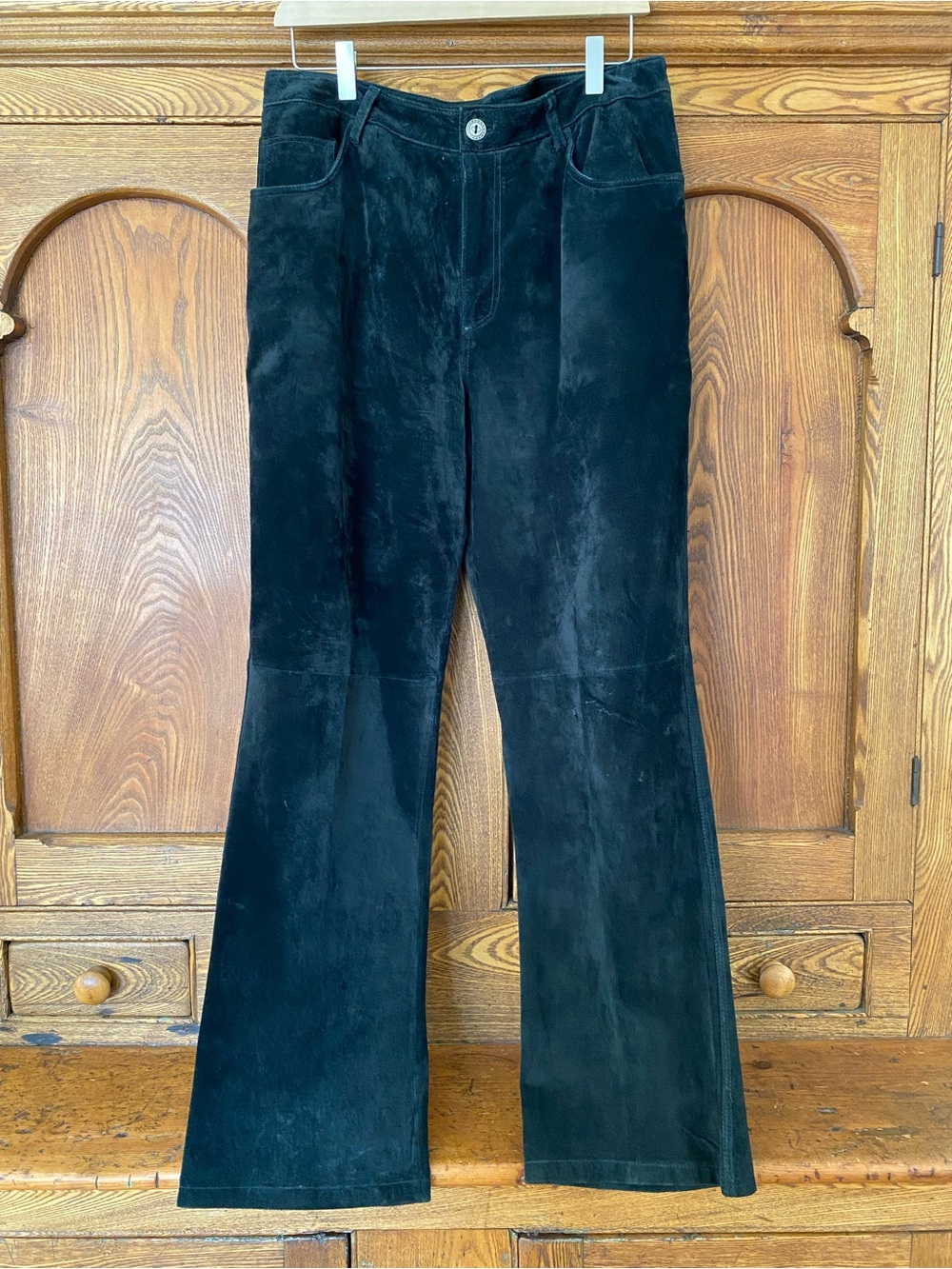 Chico’s 2 M black suede leather 5 pocket pants mid rise straight